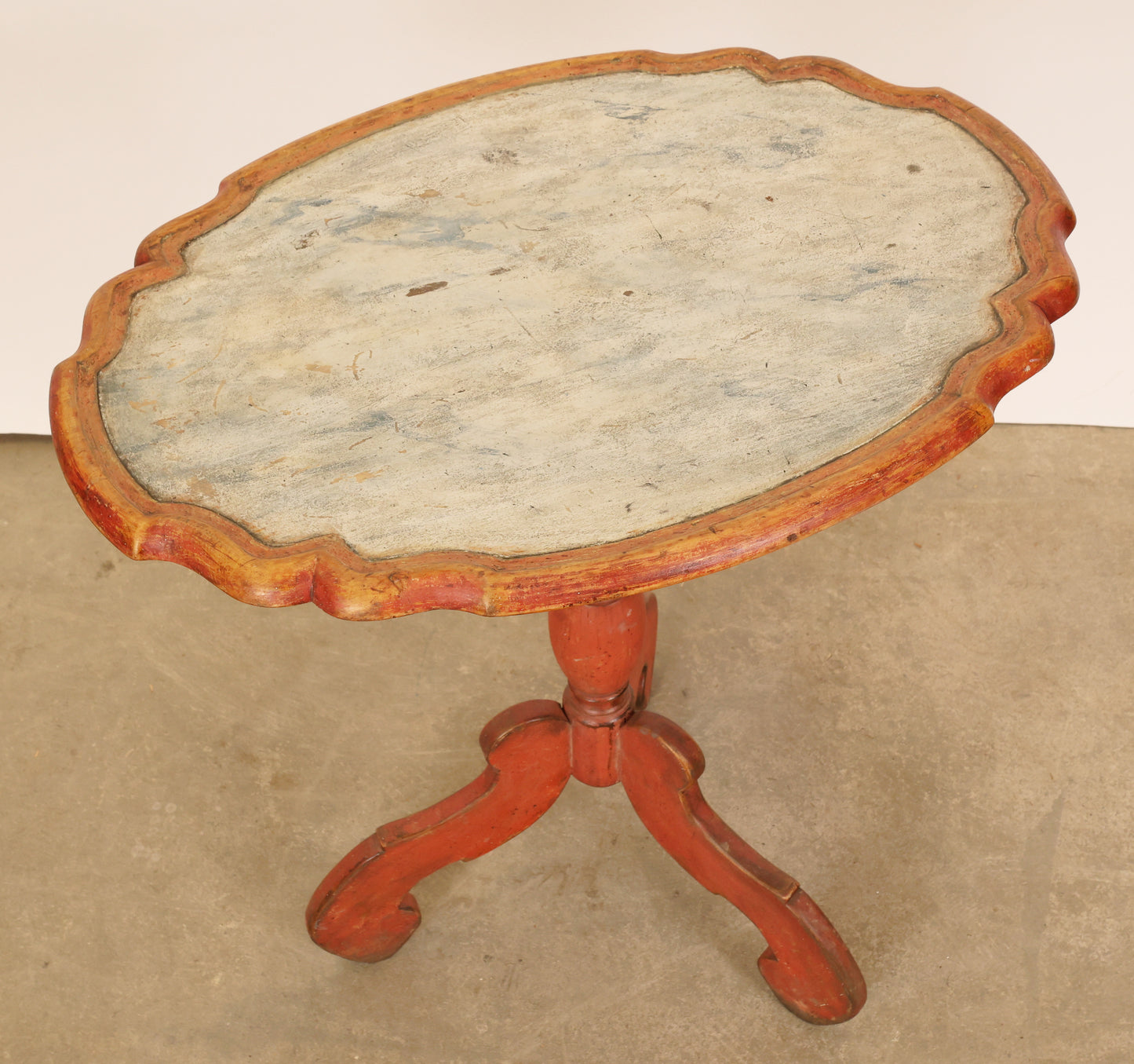 Decoratively marbled table top of an 18th Century Baroque Marbled Folding Table