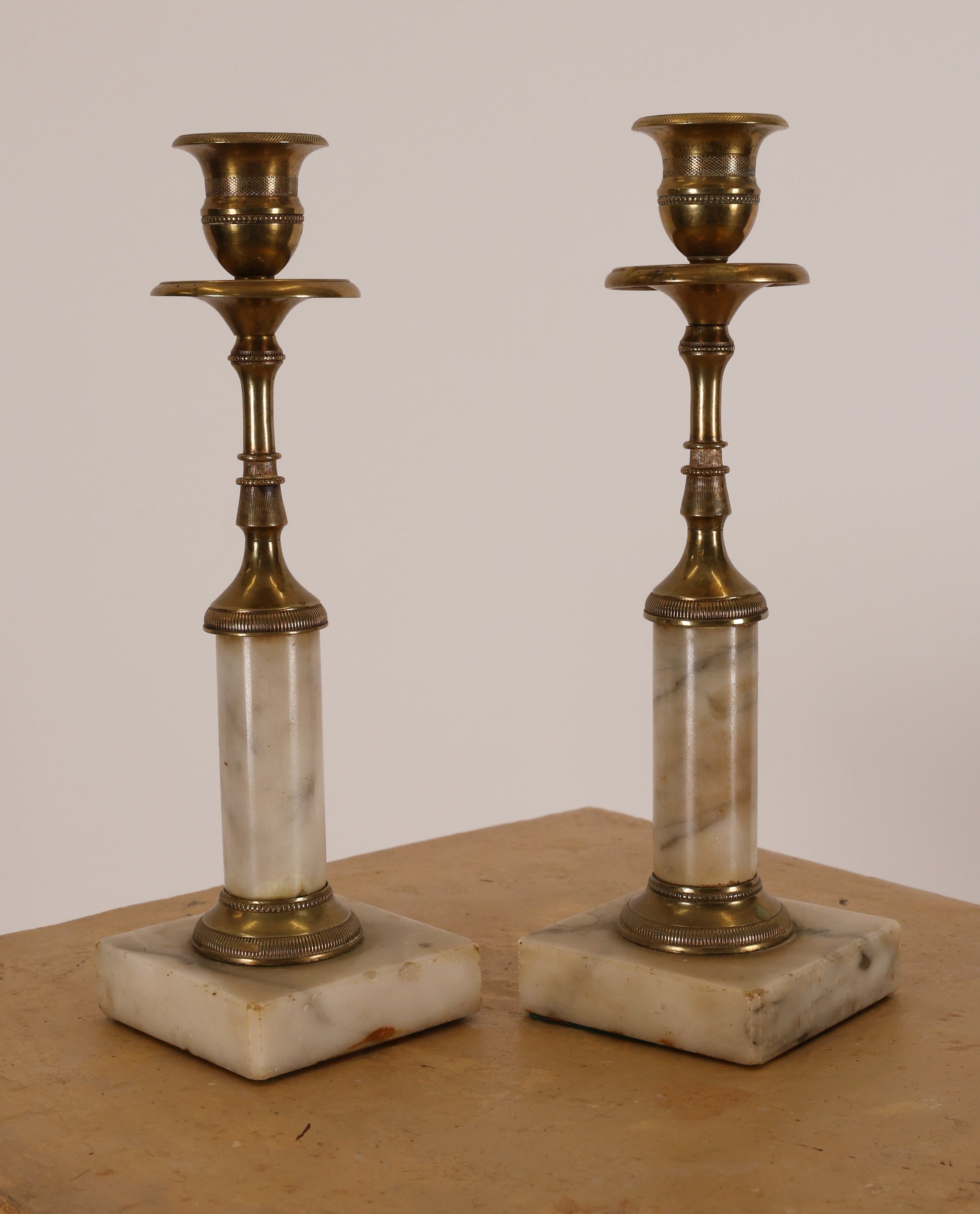 Pair of Late Gustavian Carrara Marble Candlesticks.