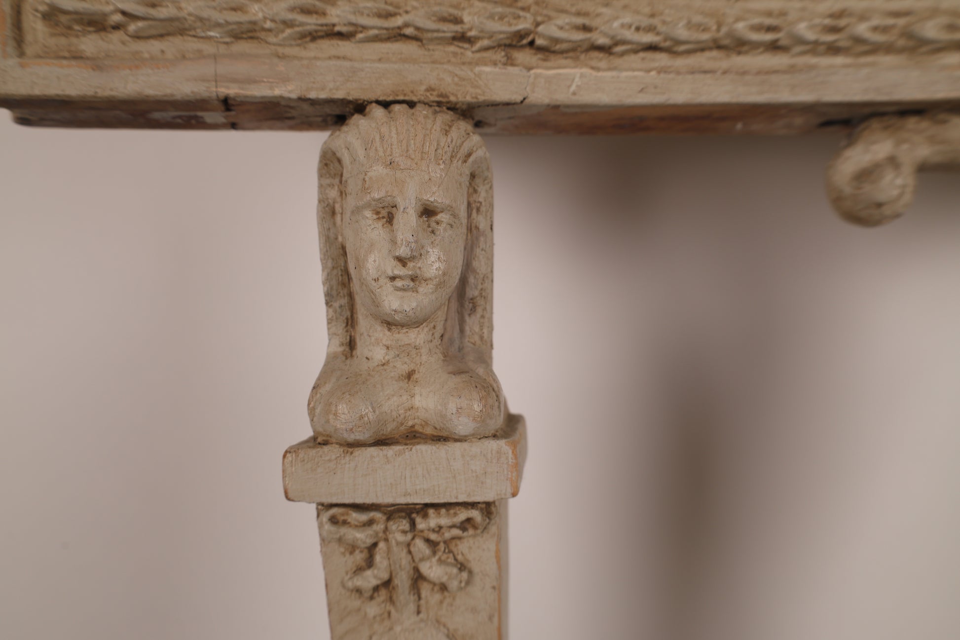 Detail of an egyptian head on a Late Gustavian Chair attributed to Ephraim Ståhl