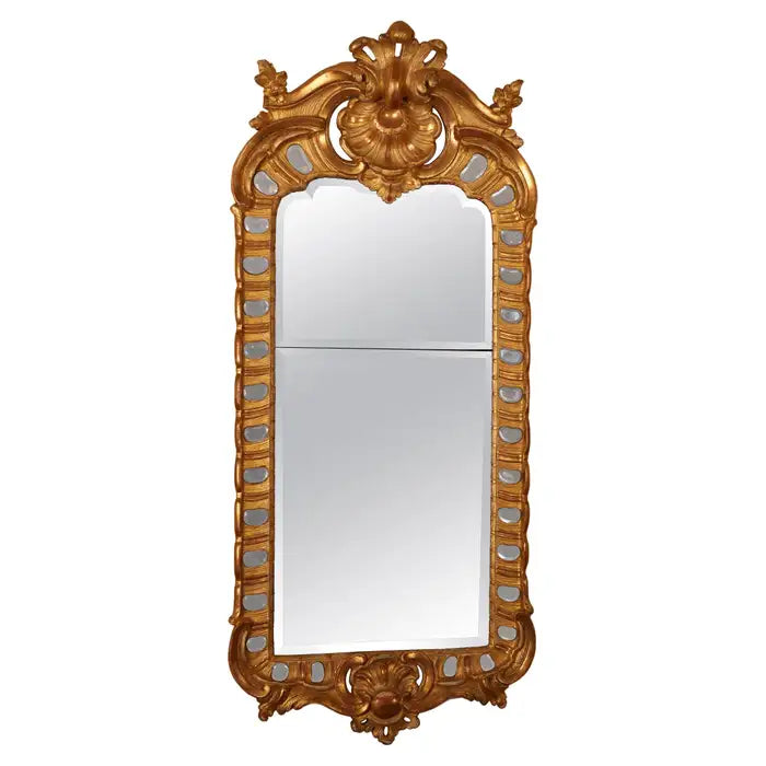18th Century Rococo Mirror with Gilded Frame. White Background.