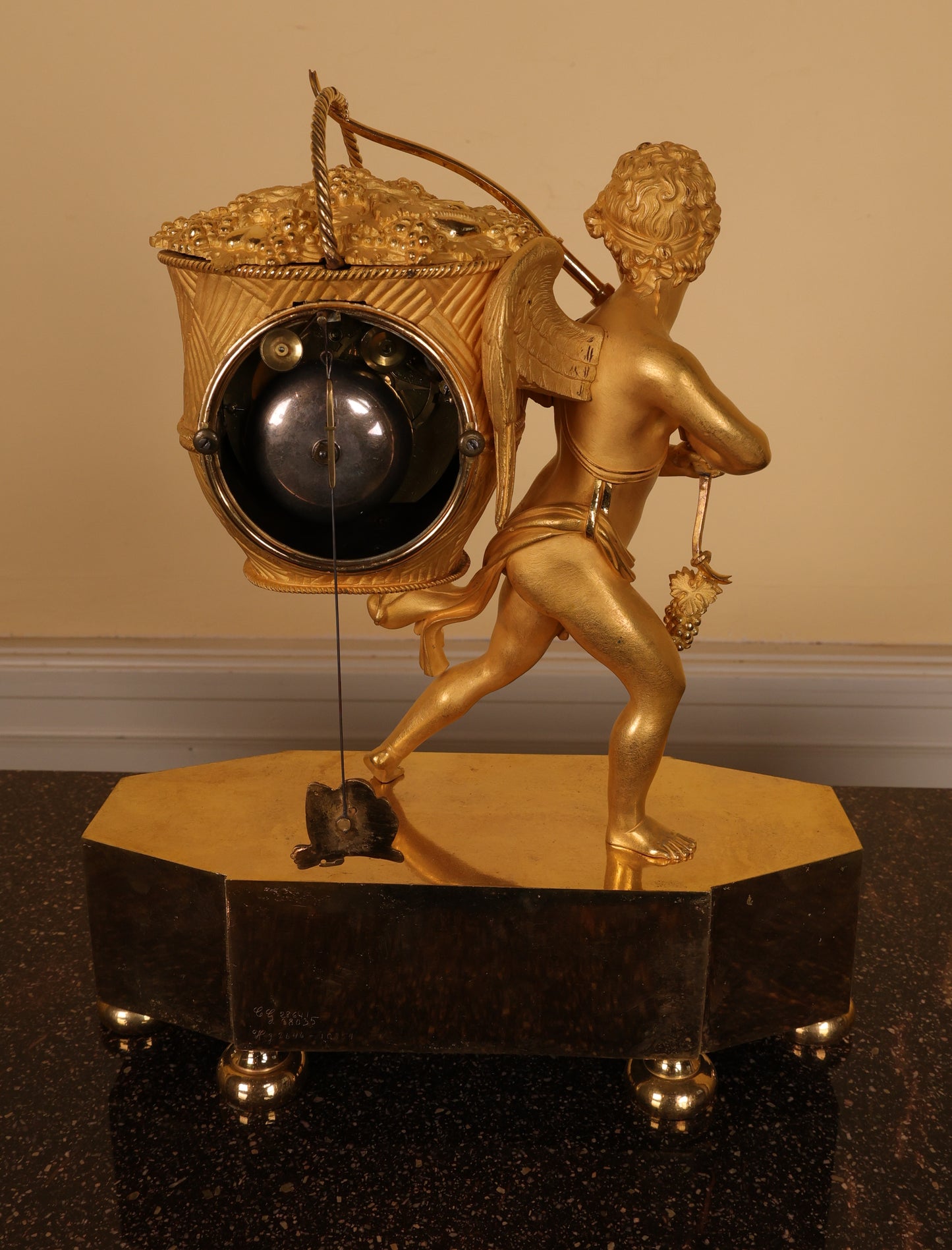 Back view of a Gustavian mantel clock.