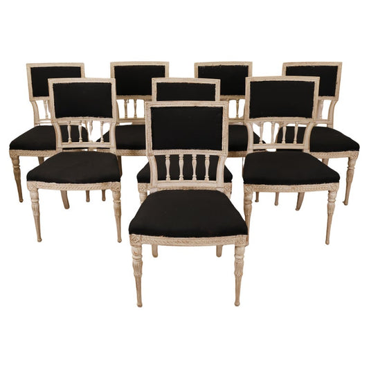 Set of eight antique chairs from the Gustavian epoch.