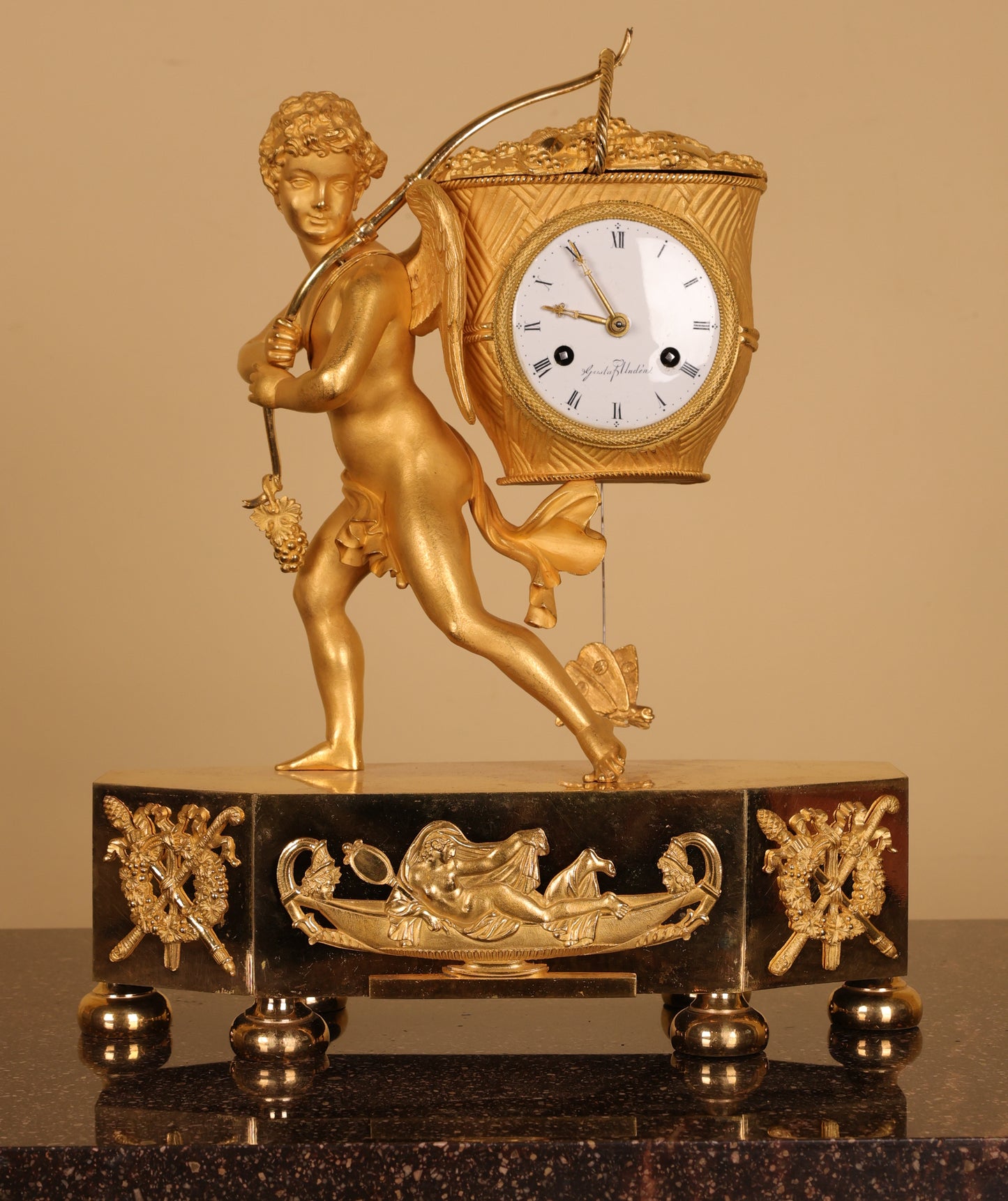 A high-quality burnished-gilded bronze Gustavian Mantel Clock.
