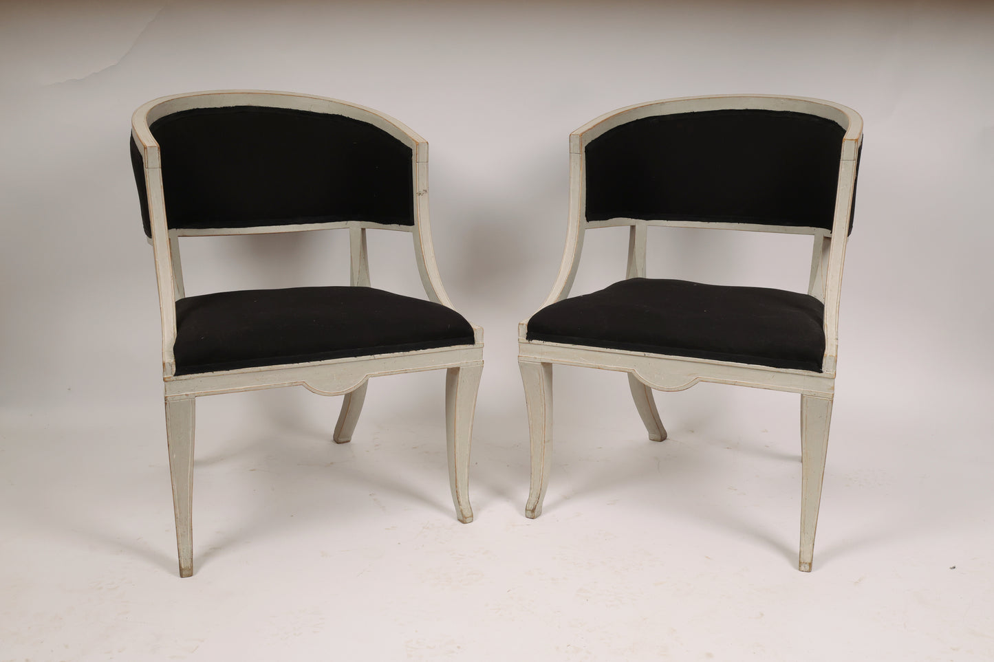 Front view of Pair of 19th Century Empire antique Armchairs with black fabric for sale