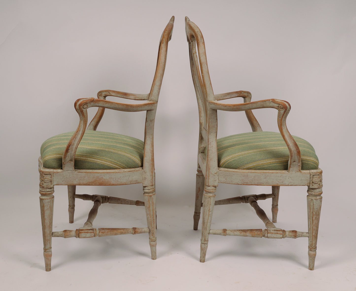 Side view of 18th Century Gustavian Antique Armchairs signed Johan Eric Höglander