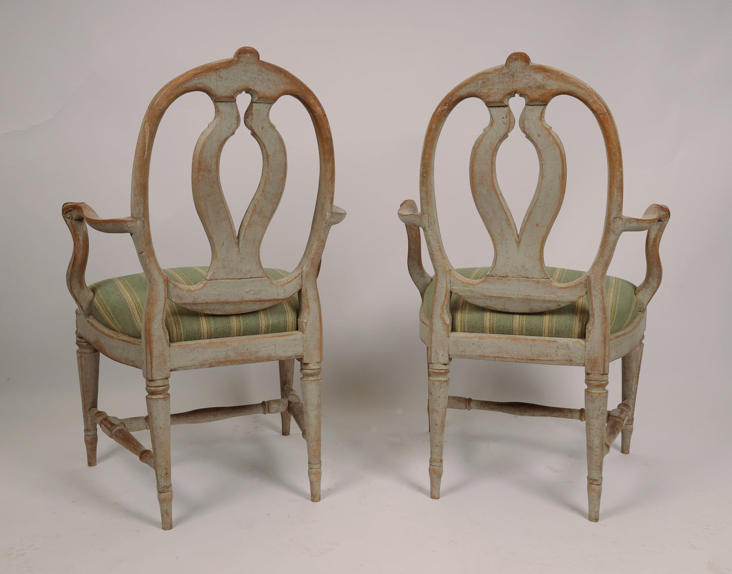 Back view of 18th Century Gustavian Armchairs signed Johan Eric Höglander