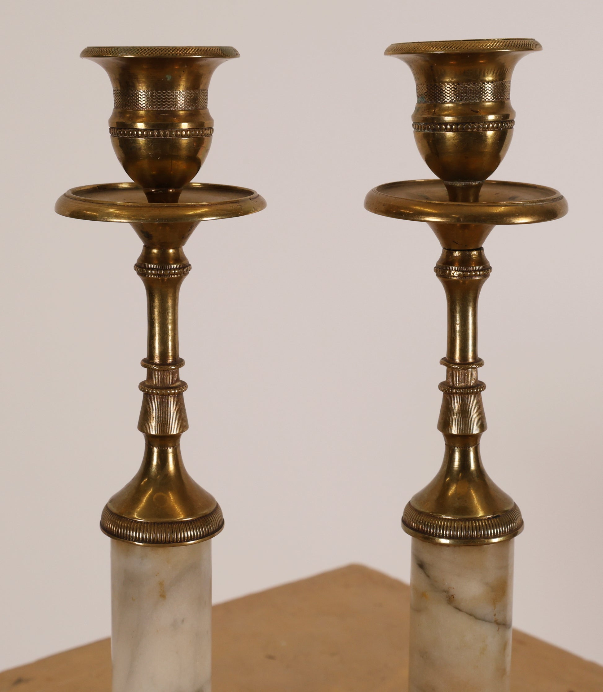 Detail of Pair of Late Gustavian Carrara Marble Candlesticks