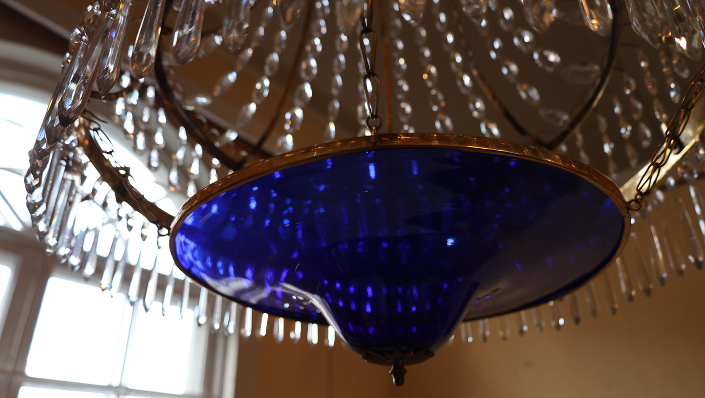 Detail of blue bowl on a Late-Gustavian Chandelier