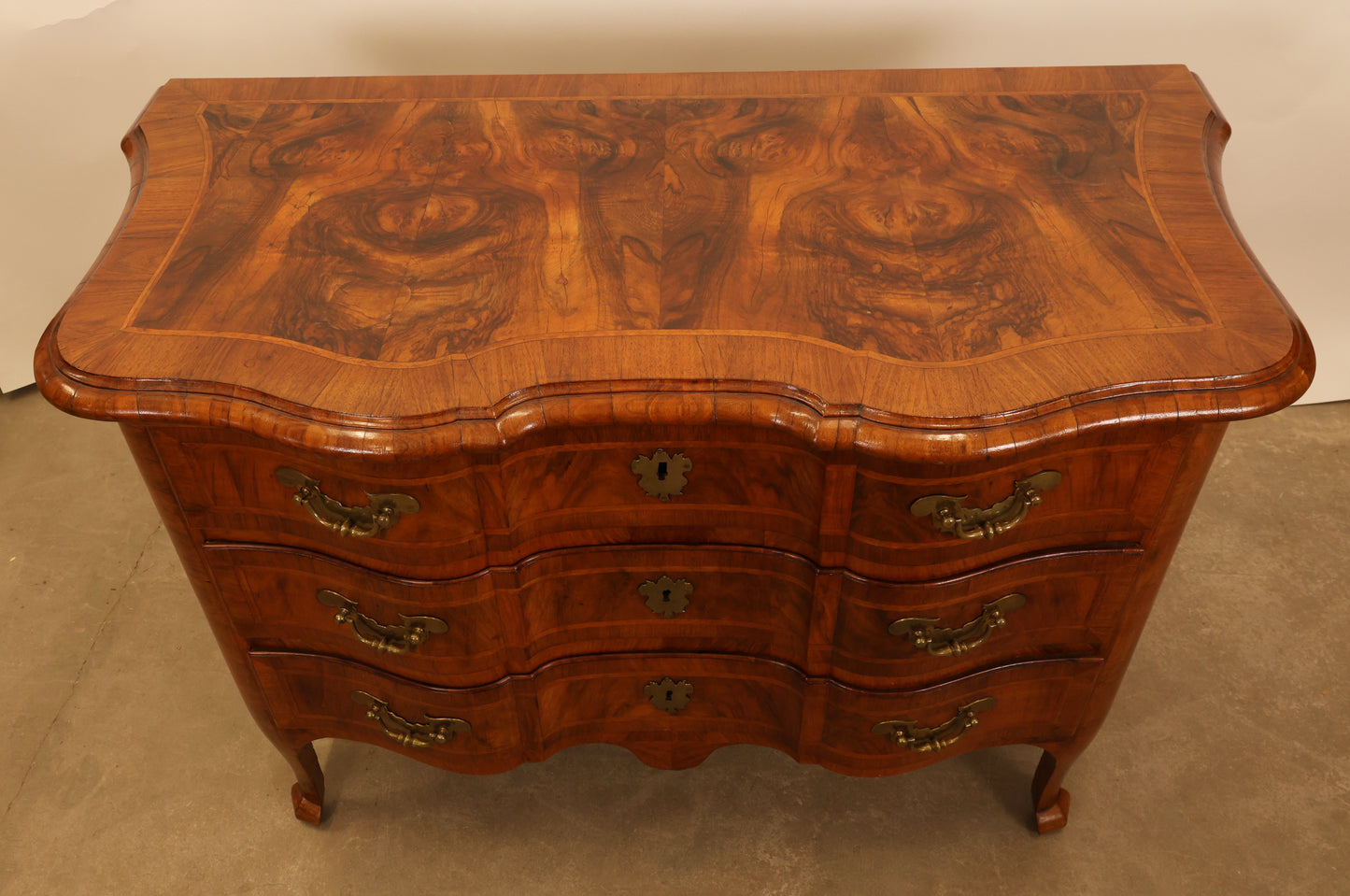 Above view of a baroque furniture chest of drawers.
