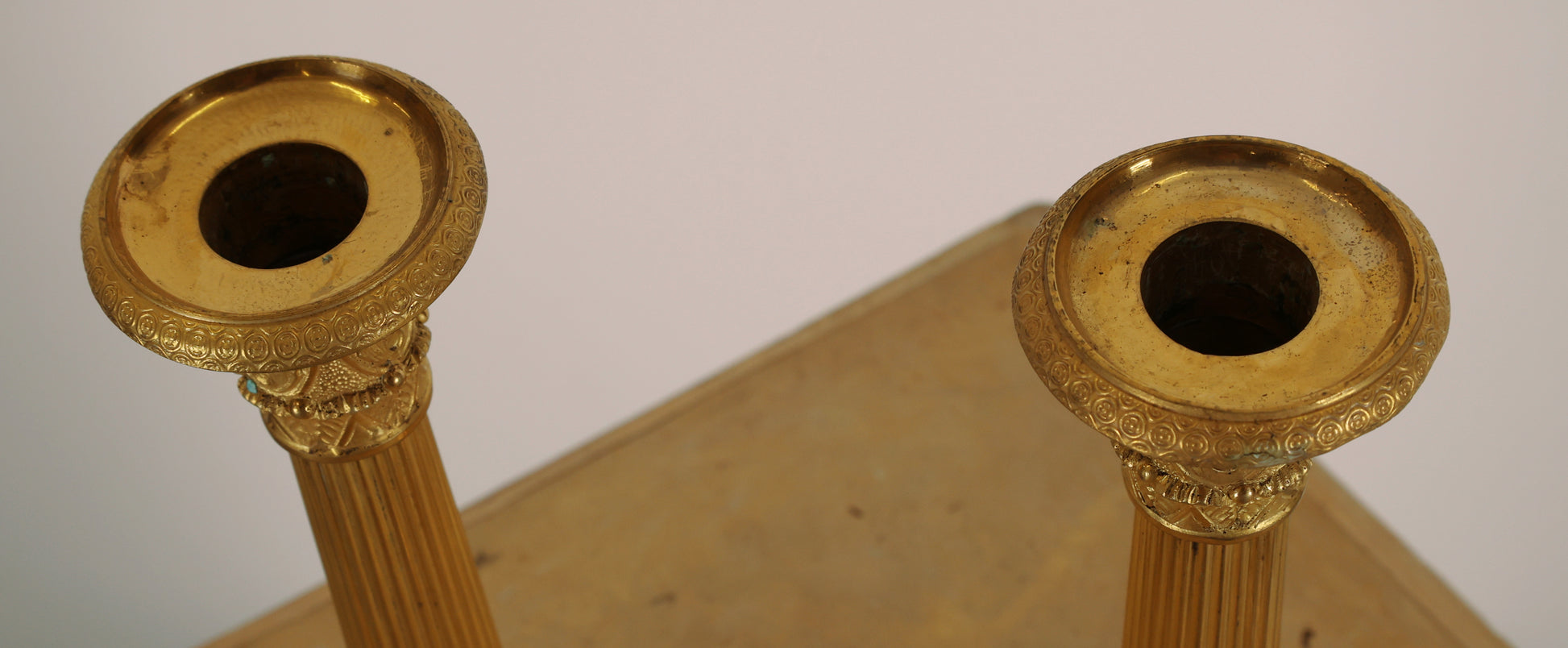 Close up of top on empire candleholders