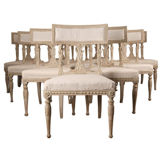 Set of 10 Late Gustavian Chairs attributed to Ephraim Ståhl with white background