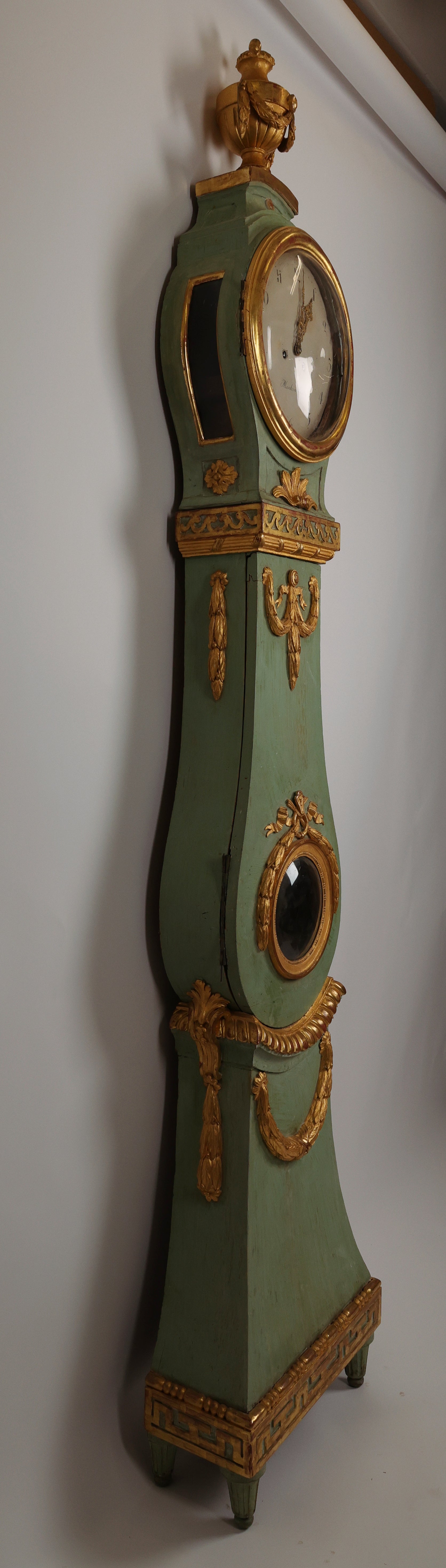 Side view of a high-quality 18th Century Gustavian Longcase Clock