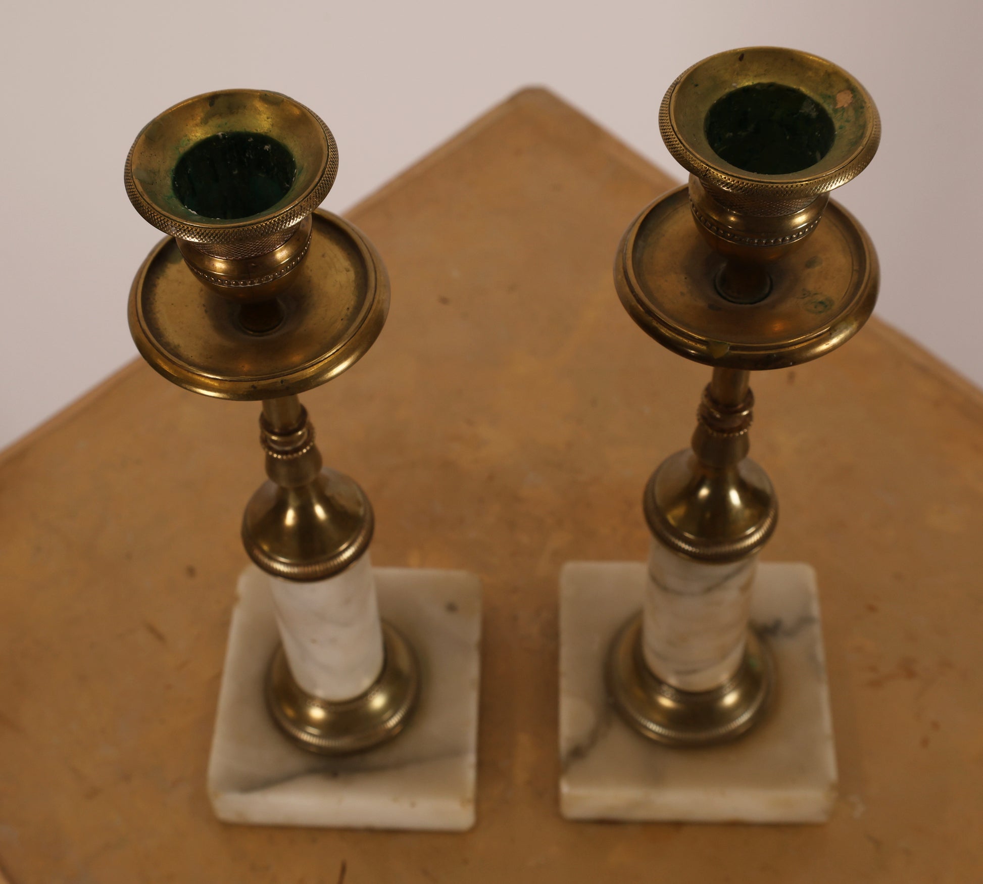 Pair of Late Gustavian Carrara Marble Candlesticks from above