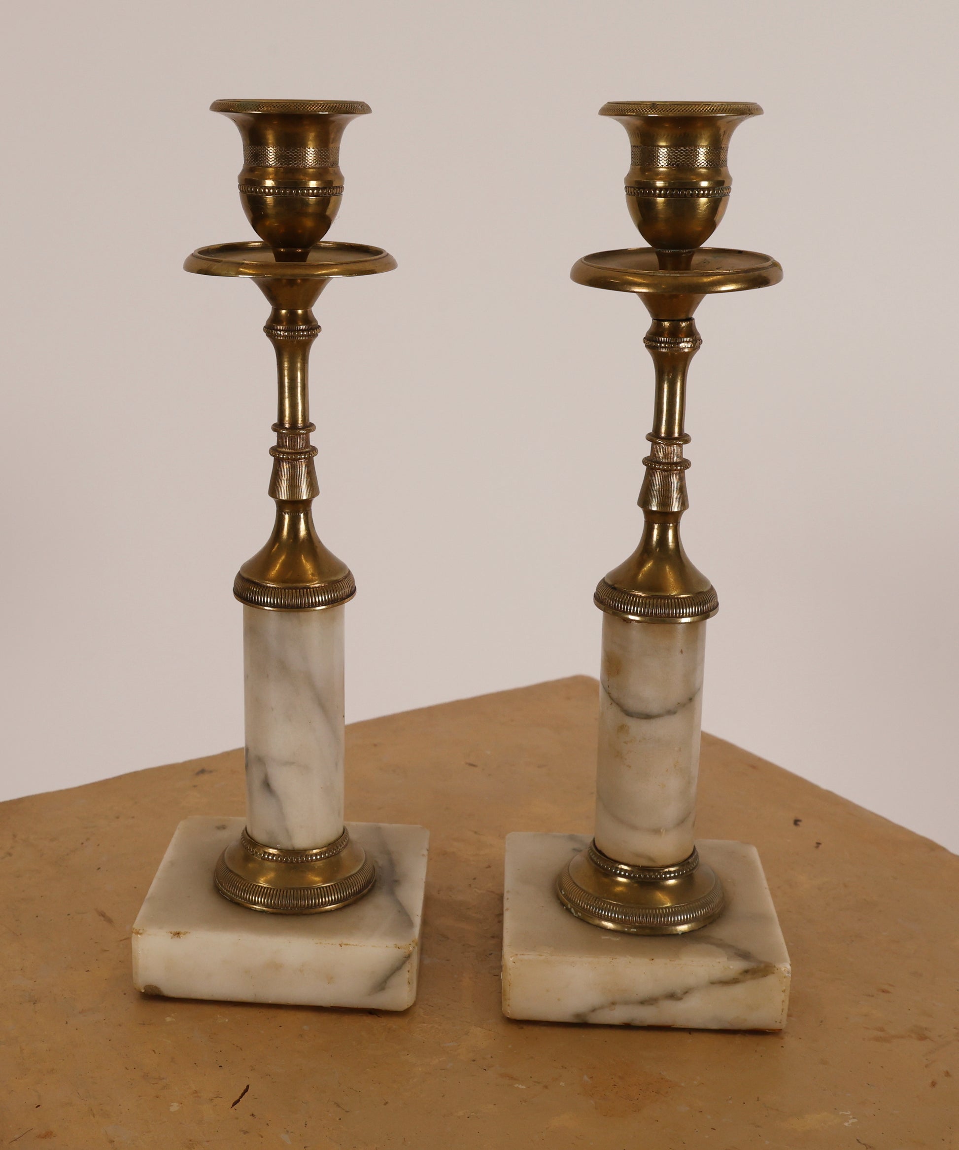 Pair of Late Gustavian Carrara Marble Candlesticks