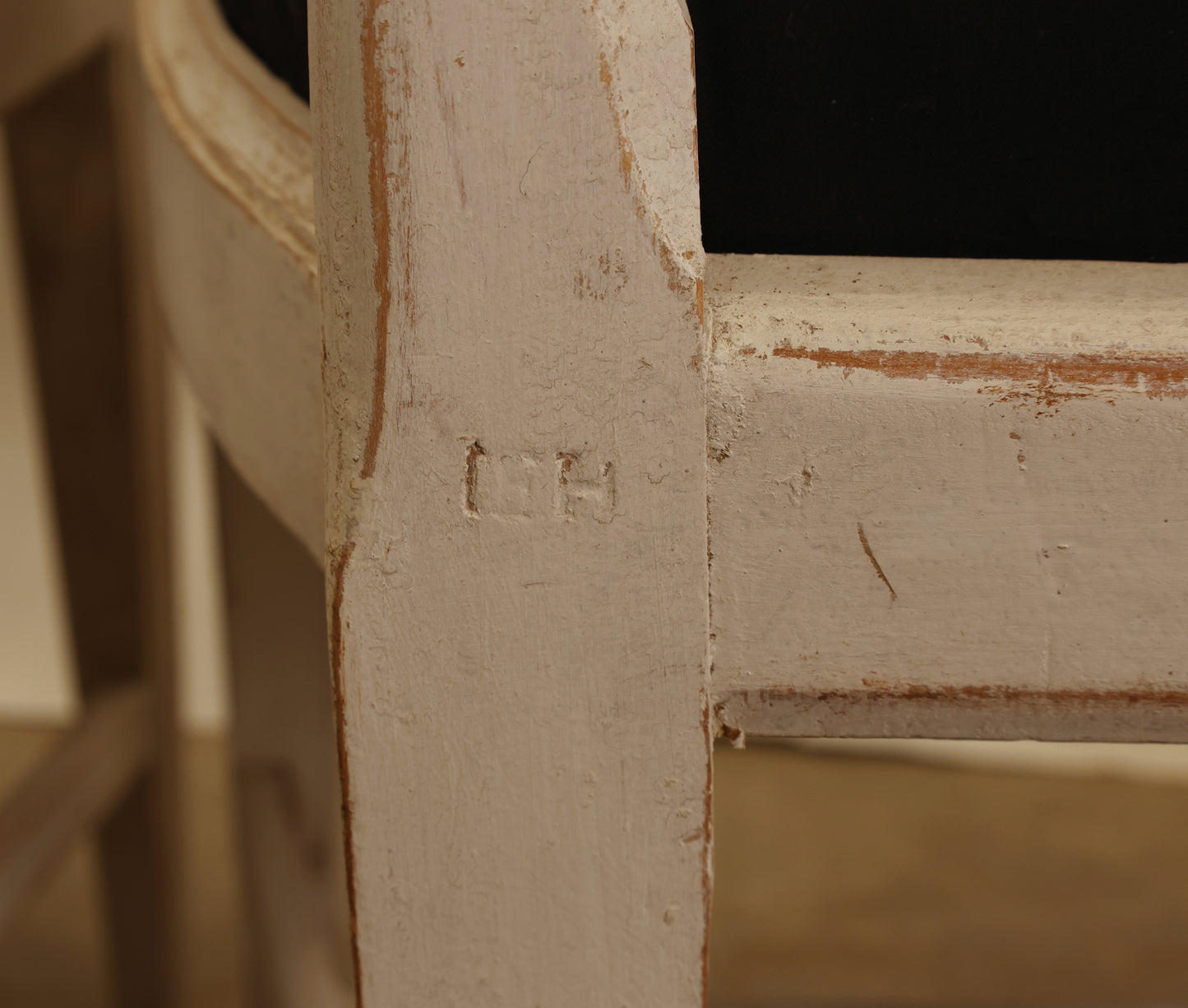 Signature on a Gustavian chair from Napoleon Antique & Art.
