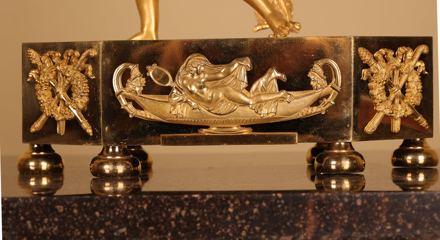 The base of a burnished-gilded bronze clock from the Gustavian period.