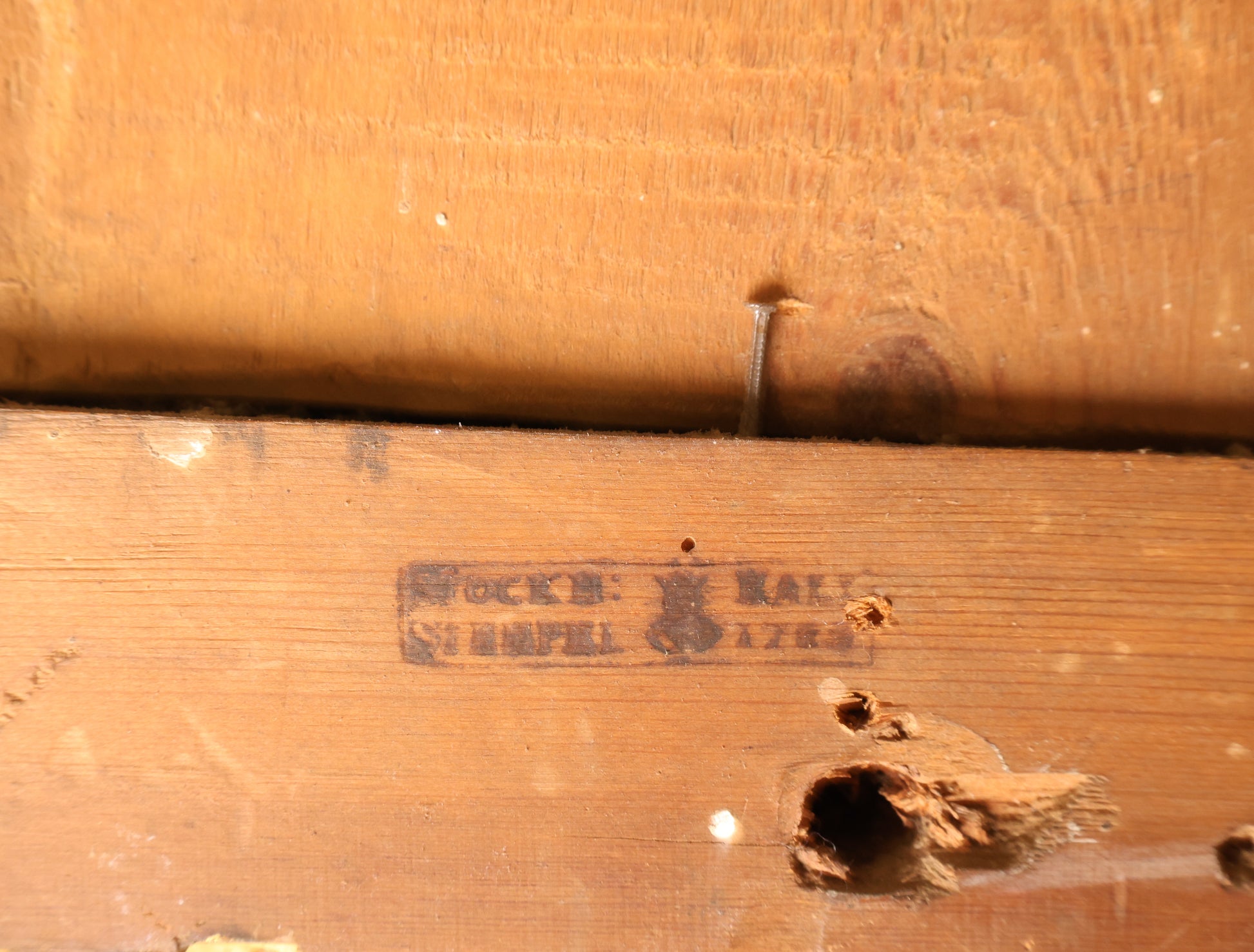 Backview, the stamp on an 18th Century Gustavian Mirror