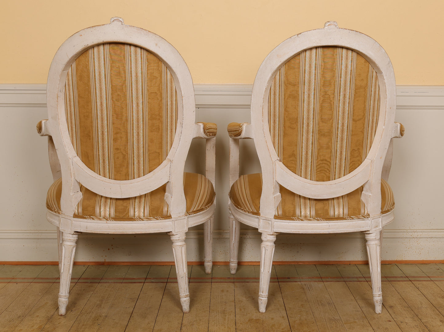 Backview of a pair of High quality Gustavian Armchairs from the 1700s.