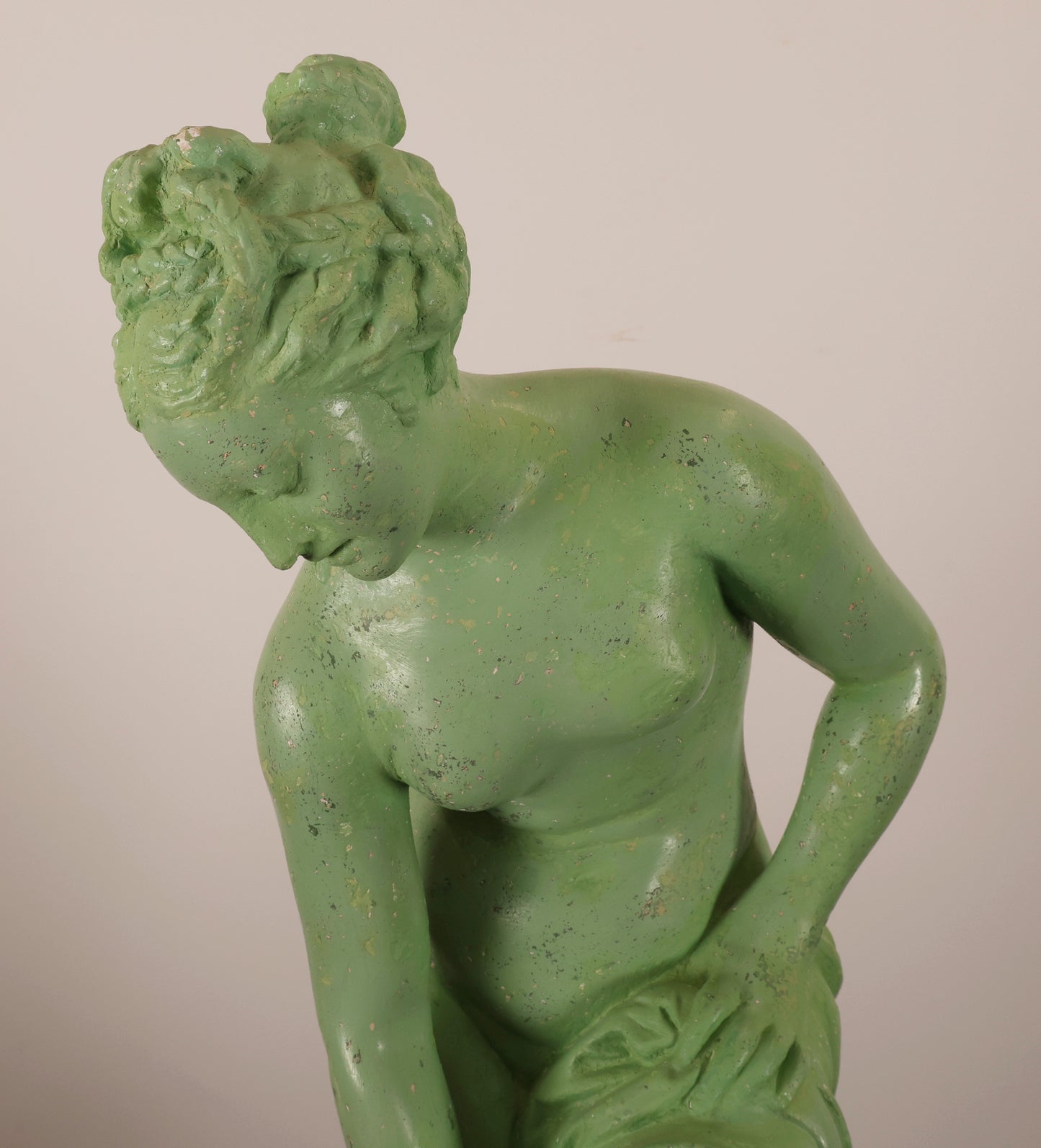 Detail shot of torso and head of Early 19th Century Empire Venus Sculpture in Green Color