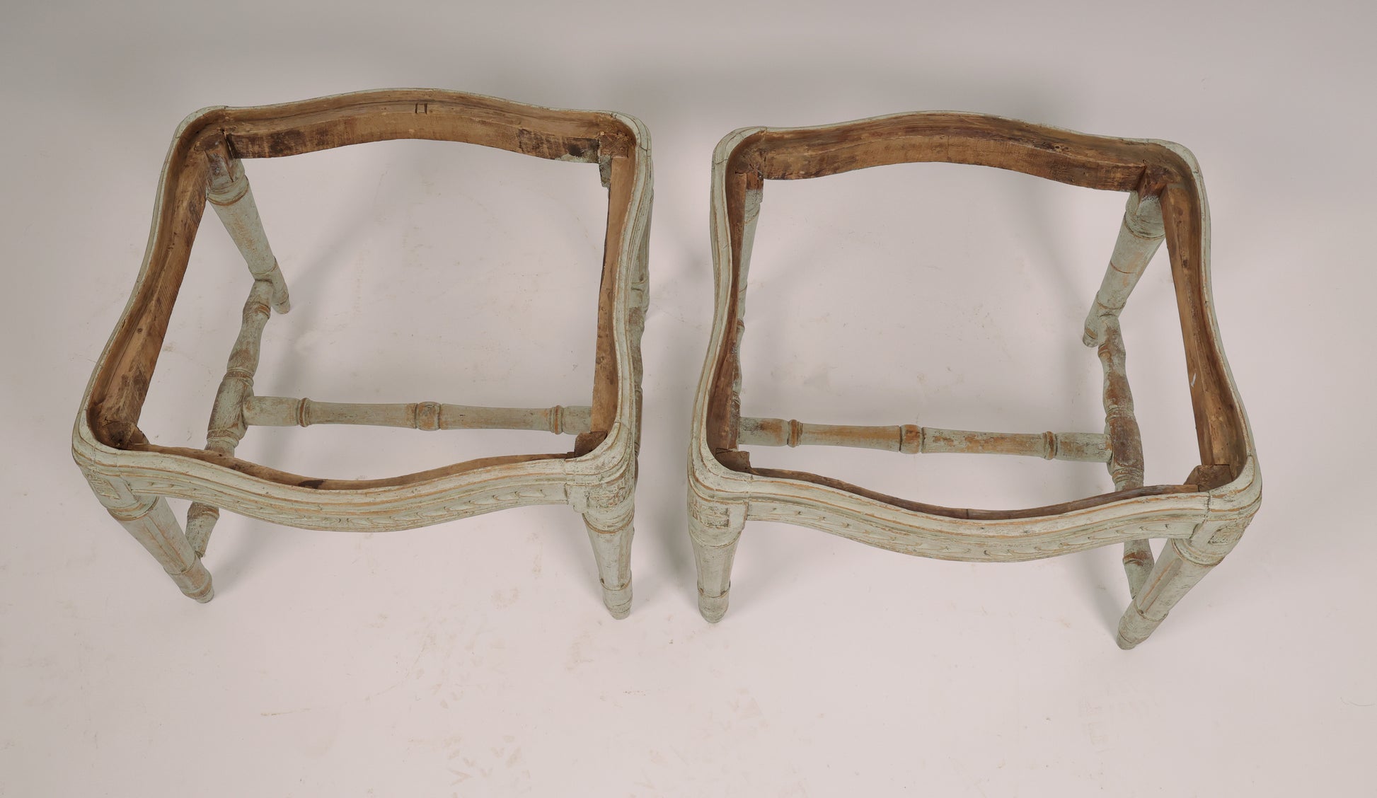 Removed seats of a pair of gustavian stools