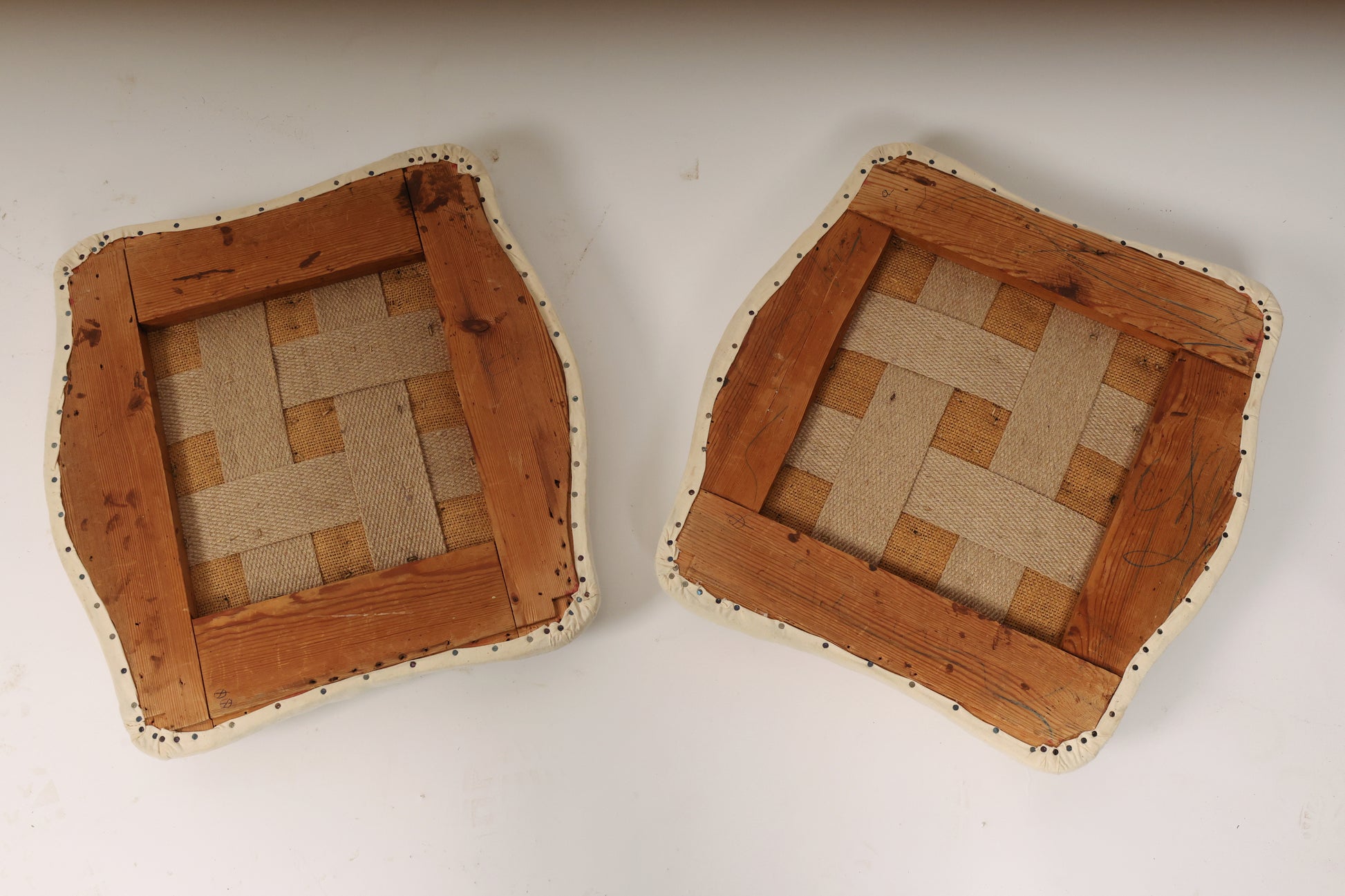 The seats of a pair of gustavian stools