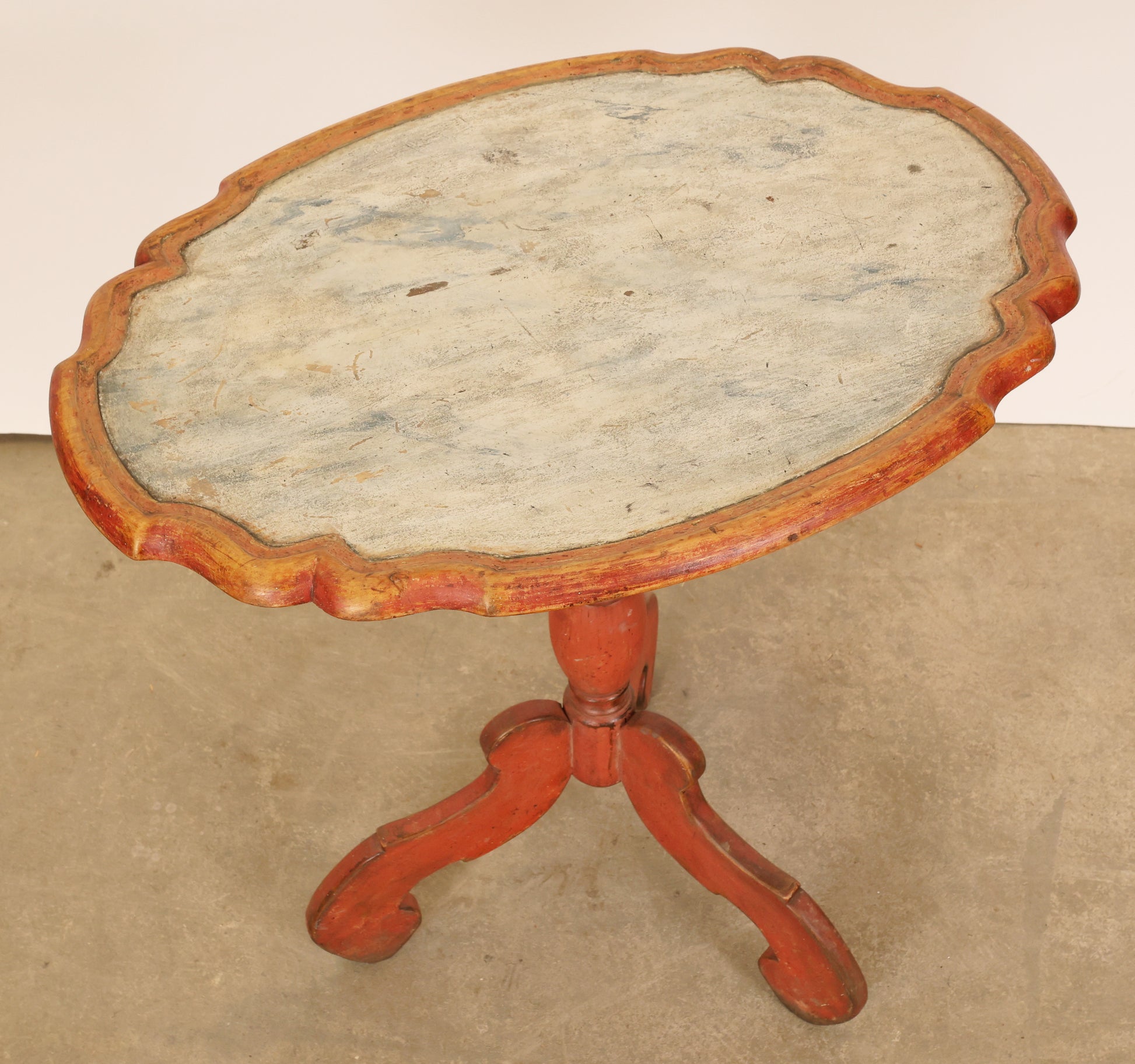 Decoratively marbled table top of an 18th Century Baroque Marbled Folding Table
