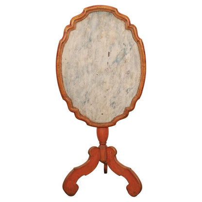 18th Century Baroque Marbled Folding Table in shades of blue. The base is a painted red color. 