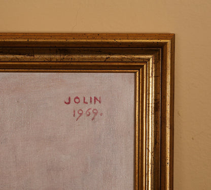 The signature on the back of a painting by Einar Jolin.
