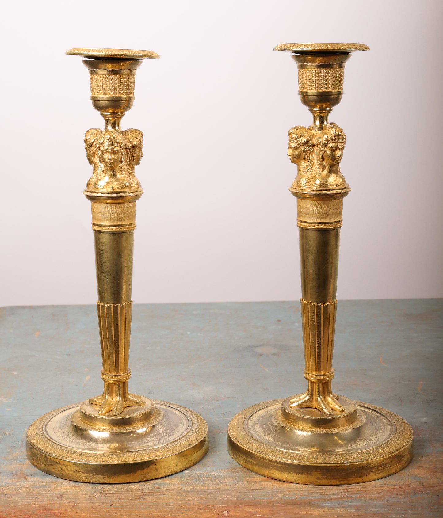 Pair of French Fire-Gilded Empire Candleholders