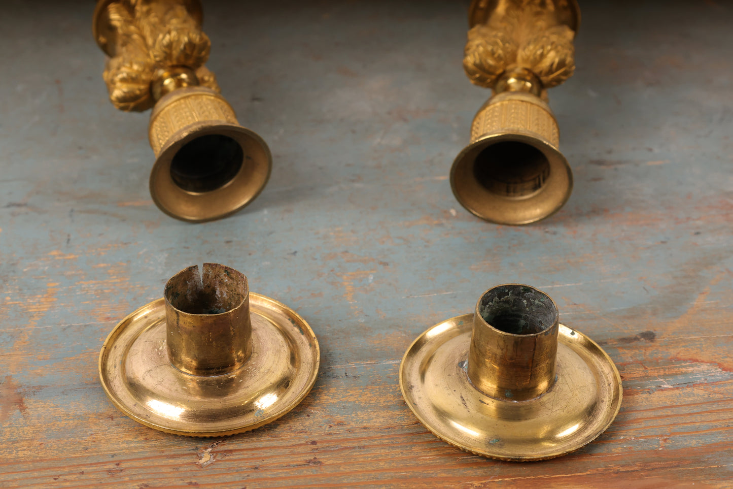 Pair of French Fire-Gilded Empire Candleholders