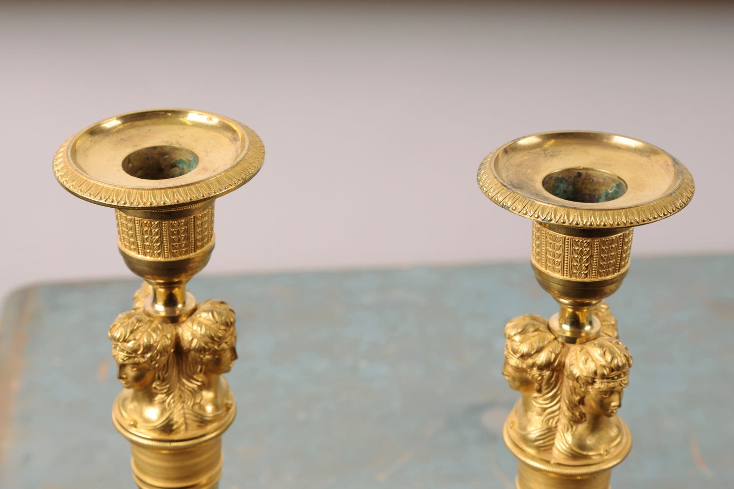 Pair of French Fire-Gilded Empire Candleholders