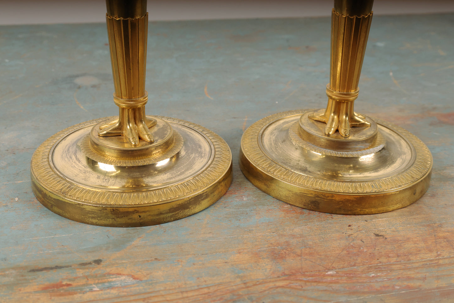 Pair of French Fire-Gilded Empire Candleholders