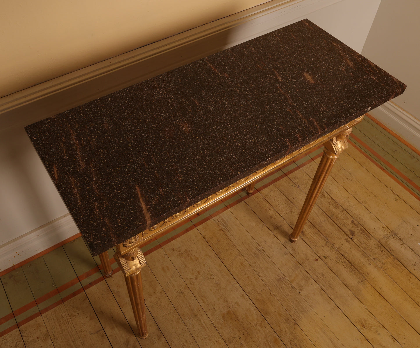 Late Gustavian Gilt Console Table with Porphyry Top, Egyptian Style, Circa 1800