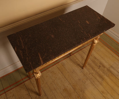 Late Gustavian Gilt Console Table with Porphyry Top, Egyptian Style, Circa 1800