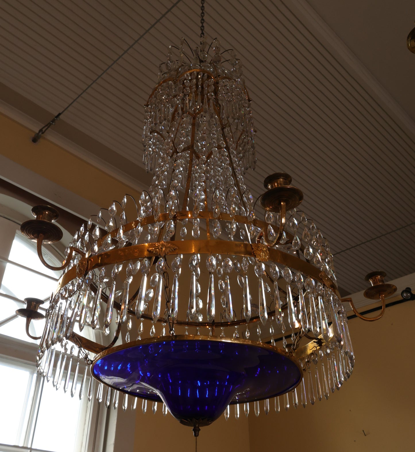 Late-Gustavian Chandelier with Blue Bowl