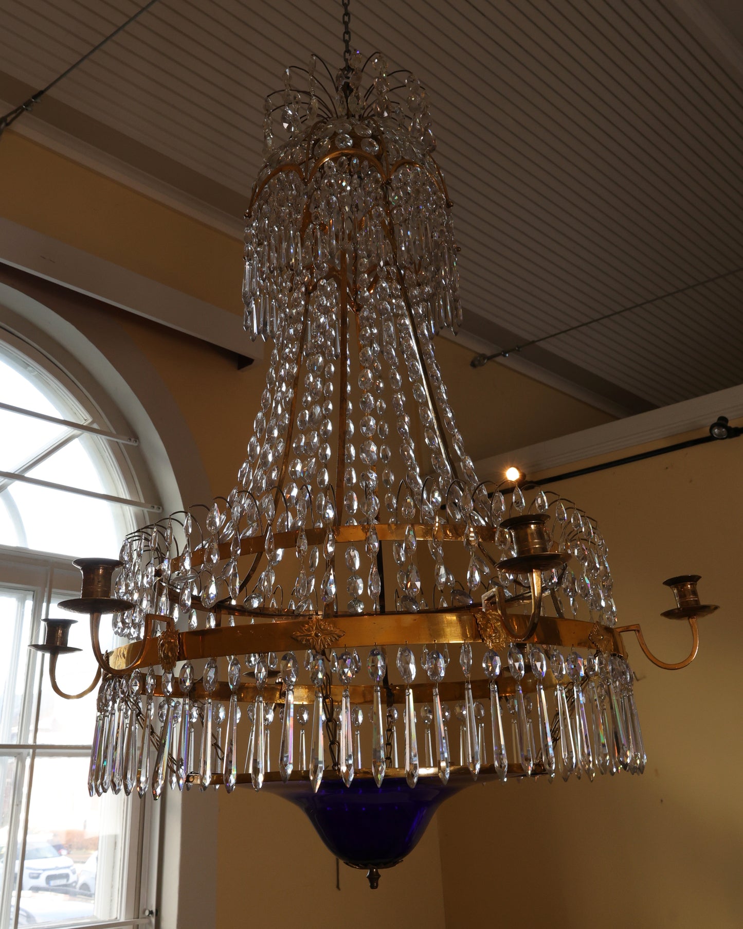 Late-Gustavian Chandelier with Blue Bowl