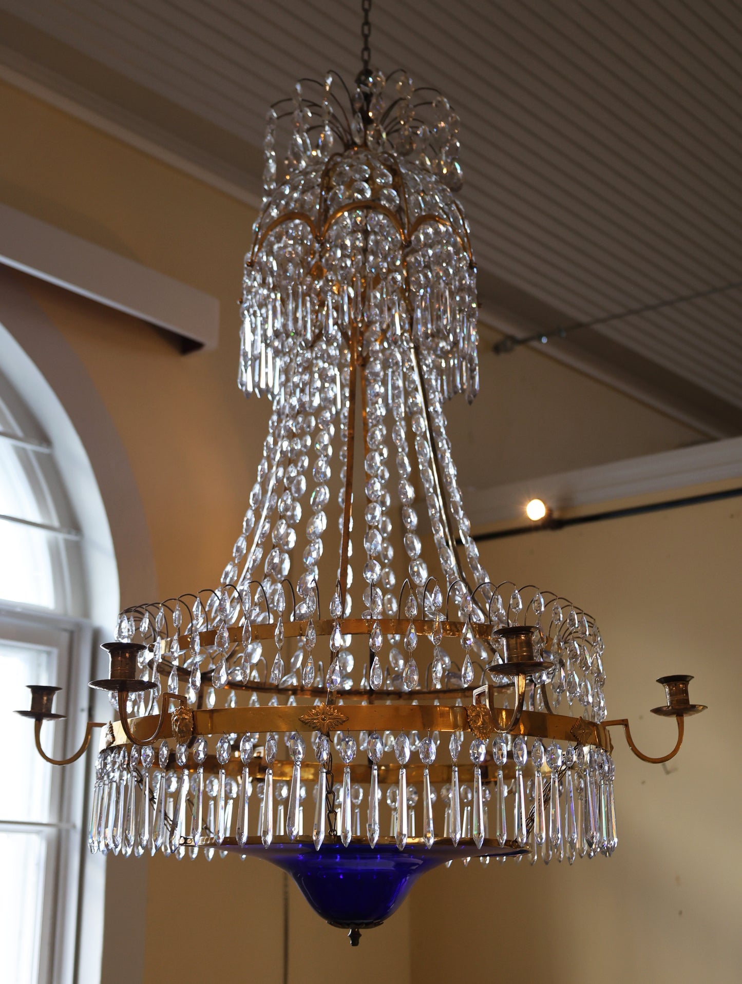 Late-Gustavian Chandelier with Blue Bowl