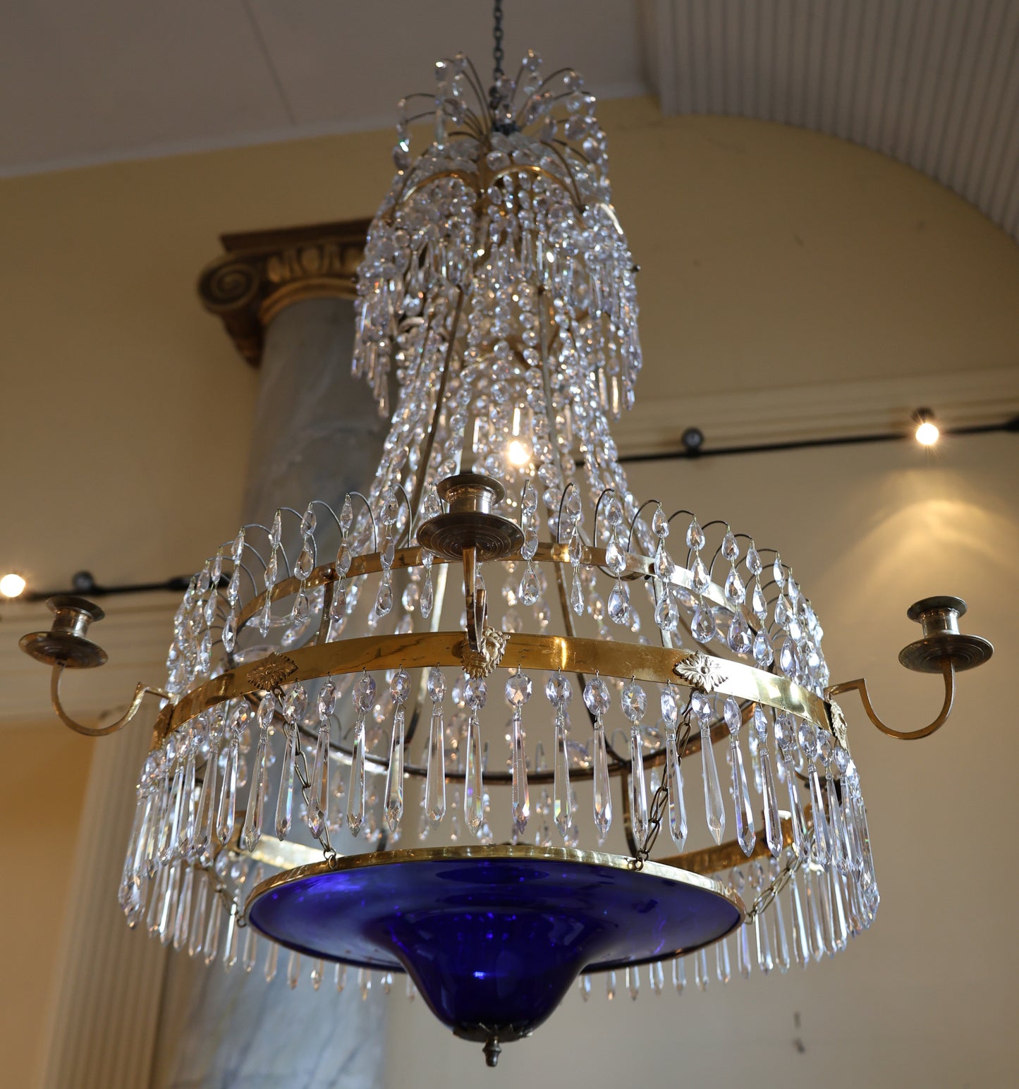 Late-Gustavian Chandelier with Blue Bowl