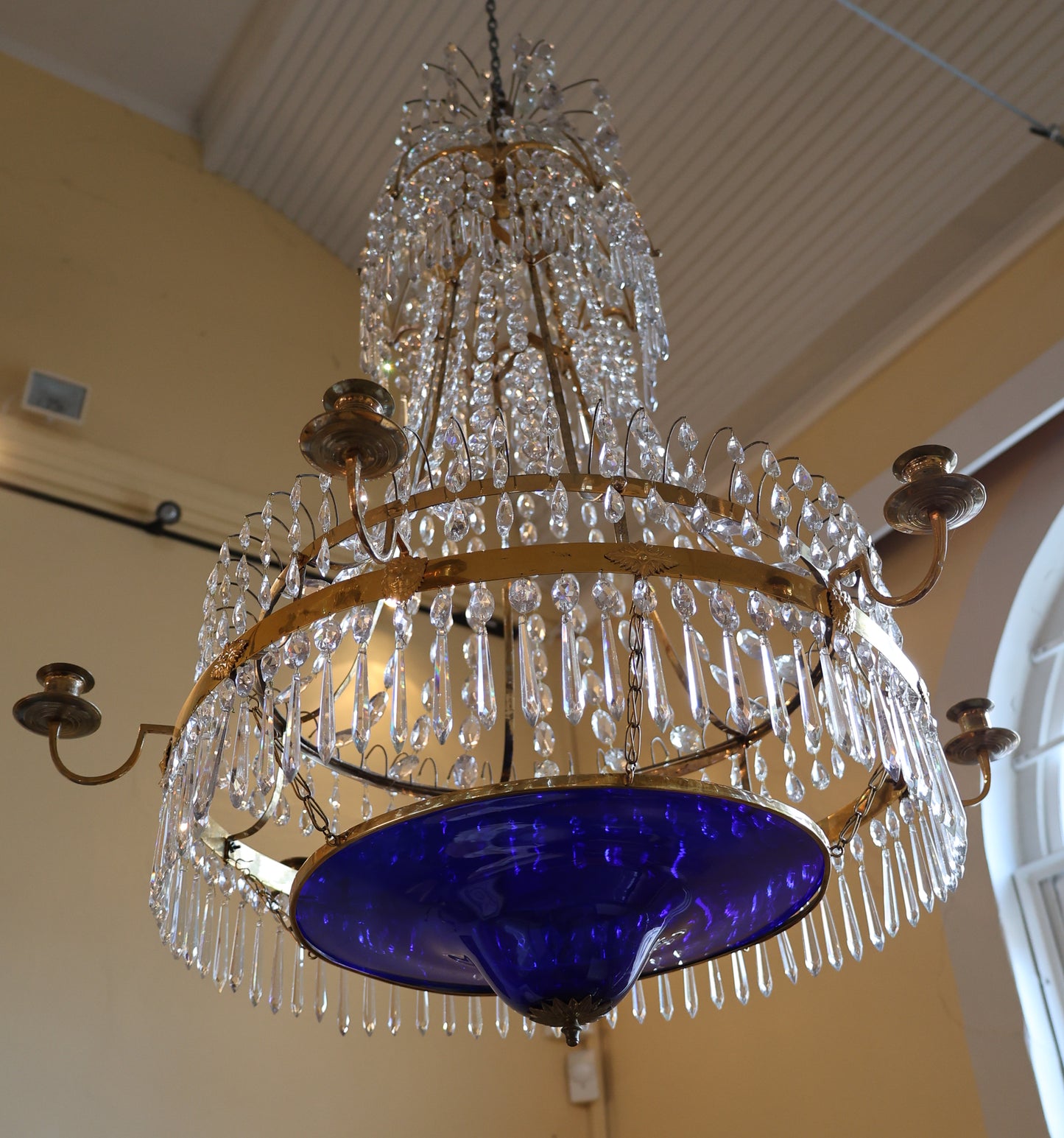 Late-Gustavian Chandelier with Blue Bowl