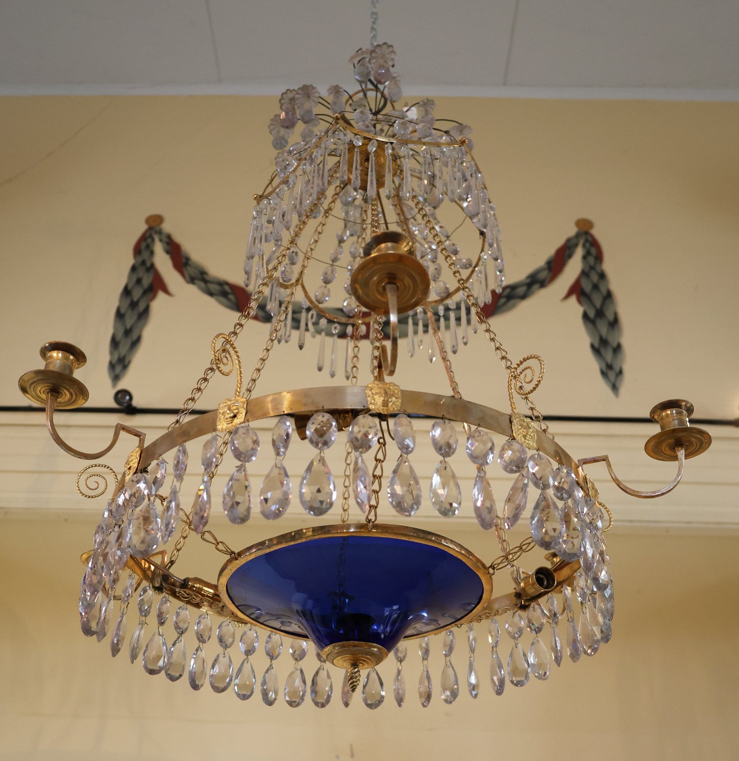 Late 18th Century Late-Gustavian Chandelier with Blue Bowl