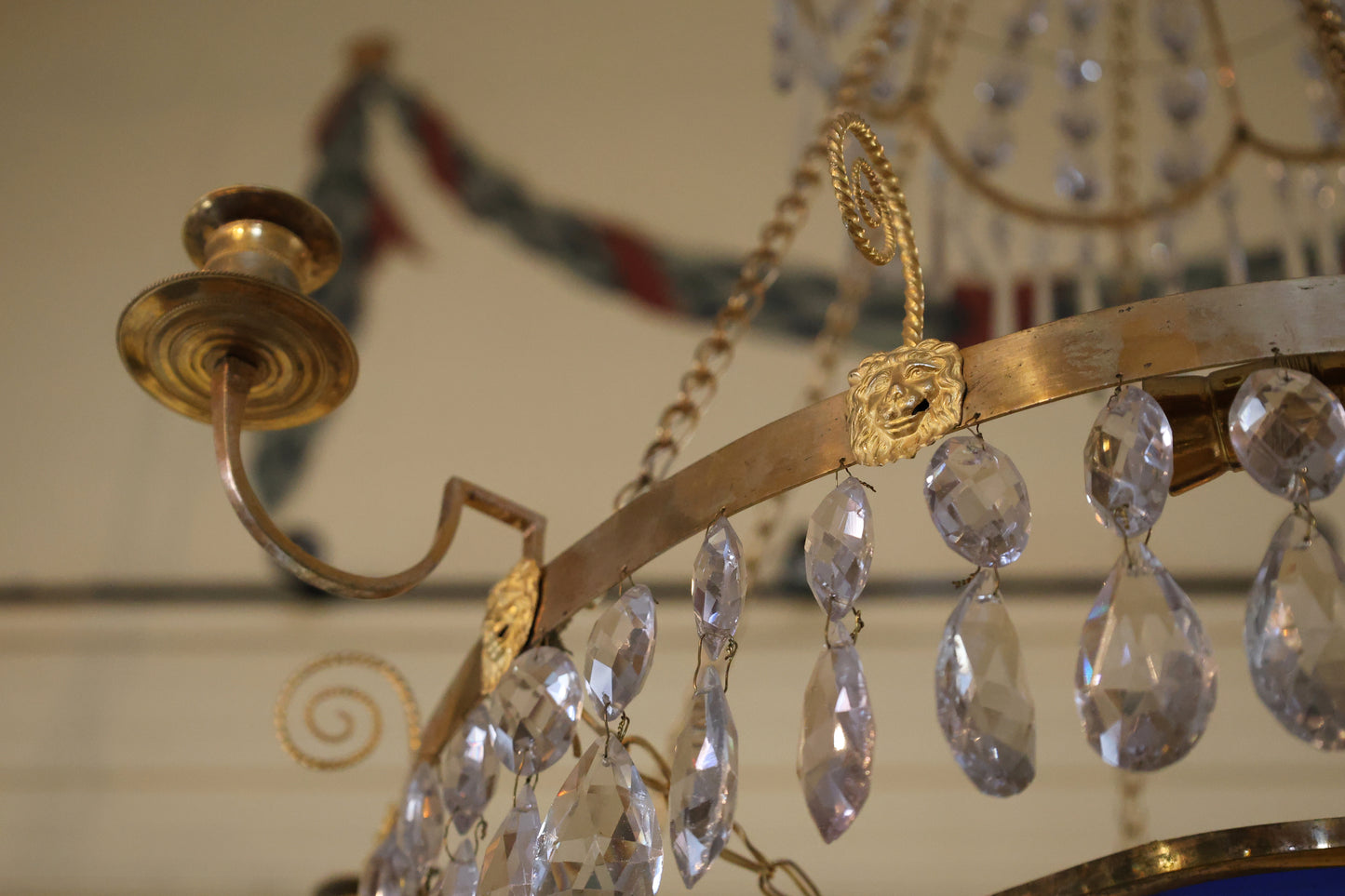 Late 18th Century Late-Gustavian Chandelier with Blue Bowl