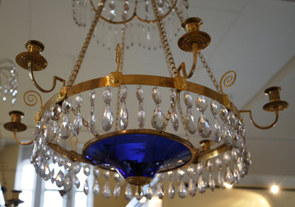 Late 18th Century Late-Gustavian Chandelier with Blue Bowl