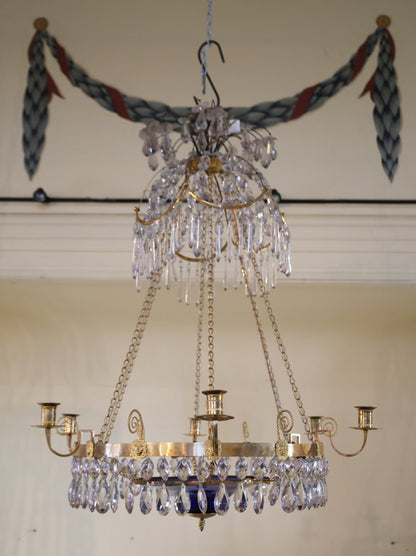 Late 18th Century Late-Gustavian Chandelier with Blue Bowl