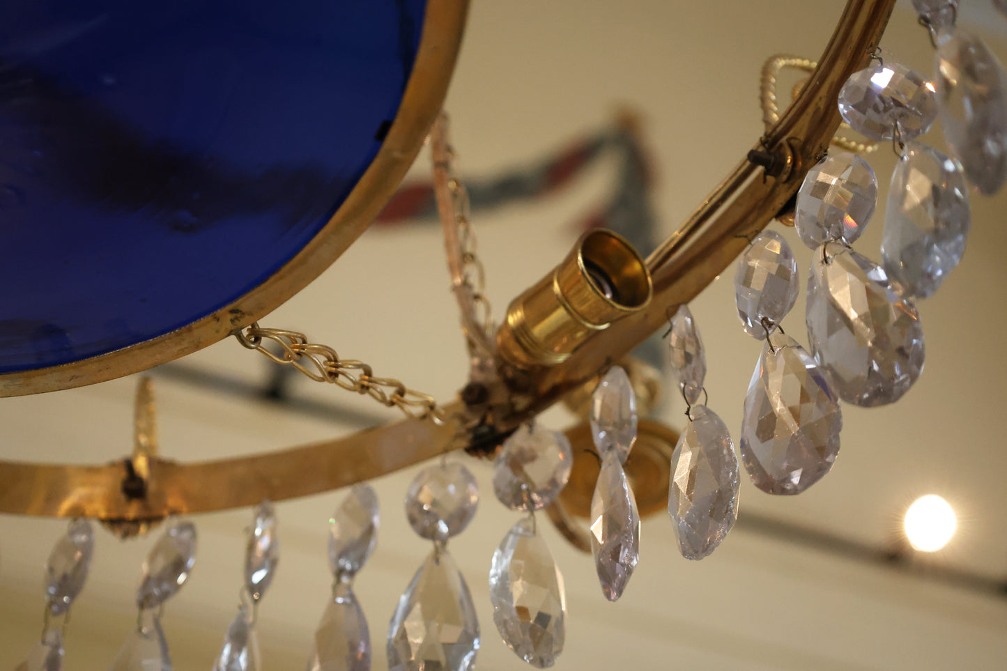 Late 18th Century Late-Gustavian Chandelier with Blue Bowl