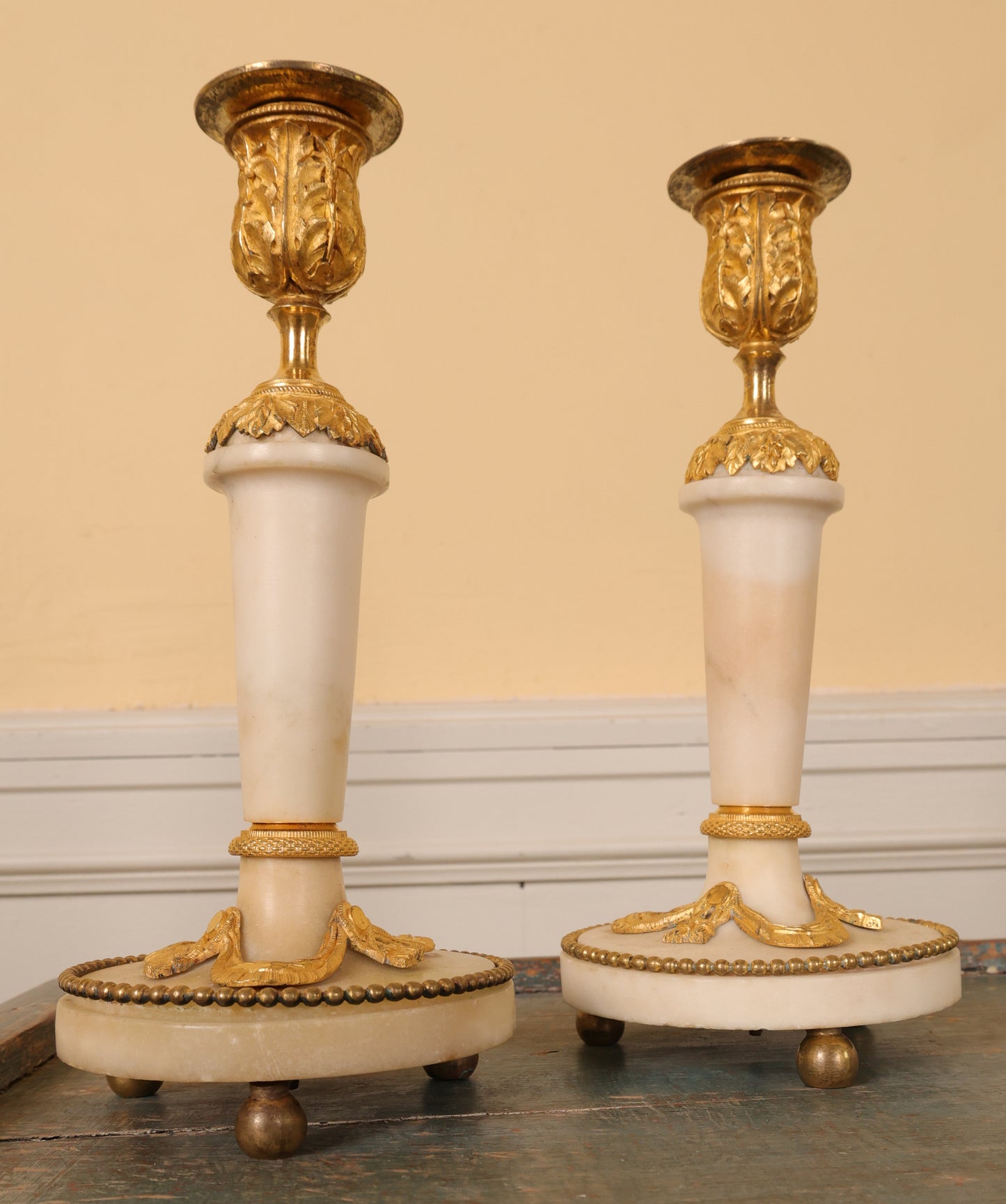 Pair of Late 18th Century Louis XVI Carrara Marble Candlesticks