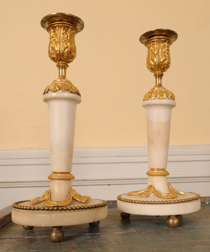 Pair of Late 18th Century Louis XVI Carrara Marble Candlesticks