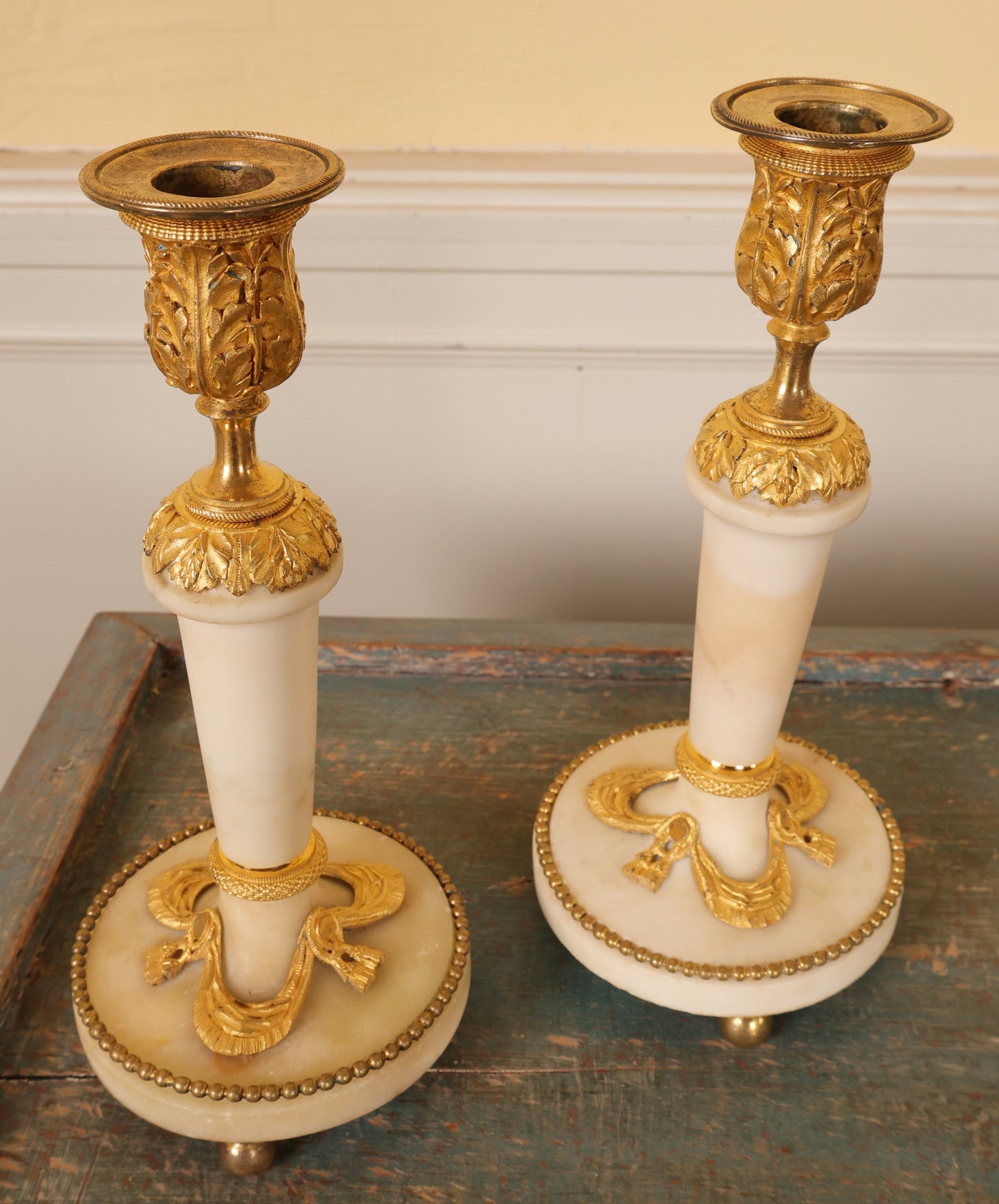 Pair of Late 18th Century Louis XVI Carrara Marble Candlesticks