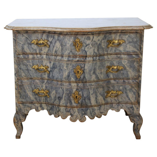 Marbled antique chest of drawers from the late Baroque / Rococo period available for purchase.