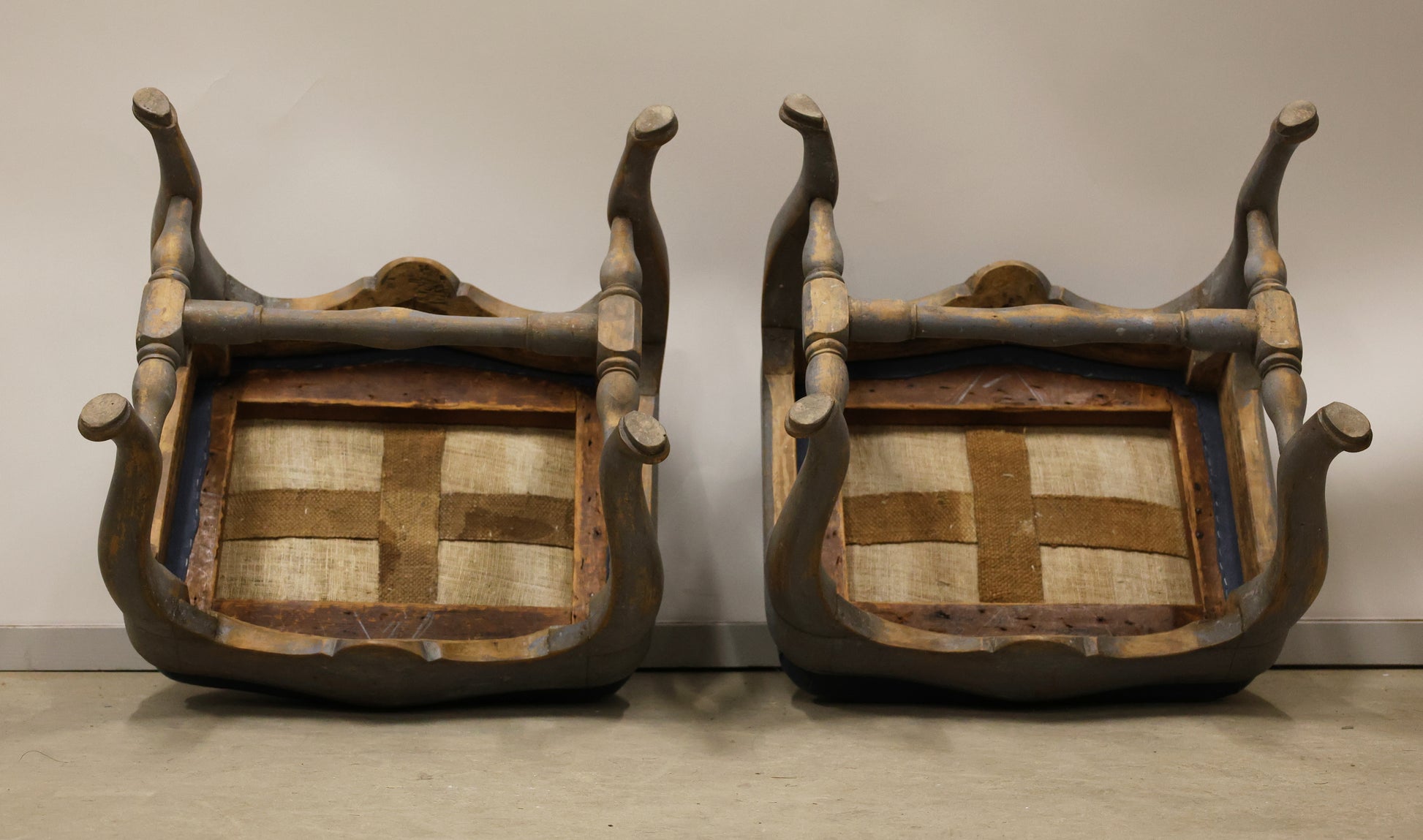Pair of Rococo Antique Stools underneath. 