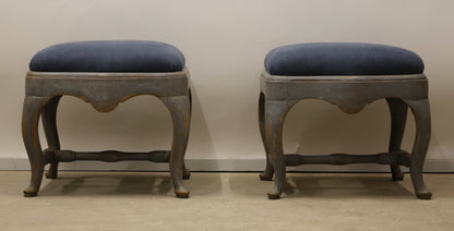 Pair of Rococo Stools in blue and grey colors for sale.